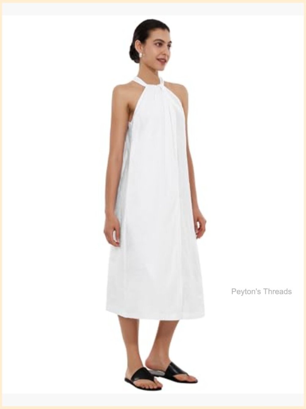 100% Linen Halter Neck A-Line Midi Sundress Sleeveless - Picture 2 of 7